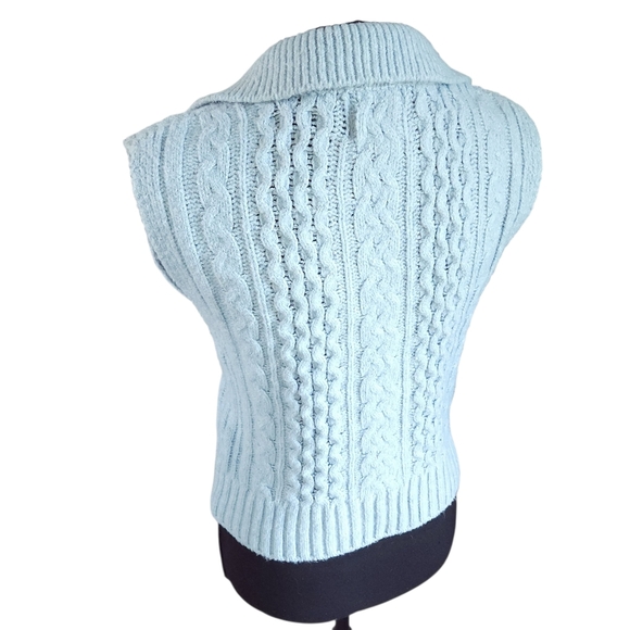 Pink Rose Icy Blue V-neck Collared Cable-knit Sweater Vest Sz S - Picture 2 of 5